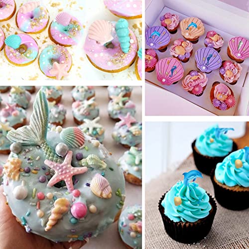 Marine Theme Silicone Fondant Mold 4pcs Under the Sea Cake Mold Hippocampus Seaweed Sea Fish Crab Coral Conch Sea Shell Silicone Chocolate Mold for DIY Ocean Theme Cake Cookie Chocolate Candy (4 Count)