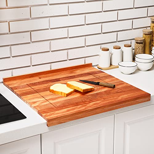 Walnut Pastry Board with Lip for Rolling Dough 24" x 22.8" x 1.5" Large Wooden Cutting Chopping Kneading Board with Engraved Measurements for Counter Tabletop Kitchen