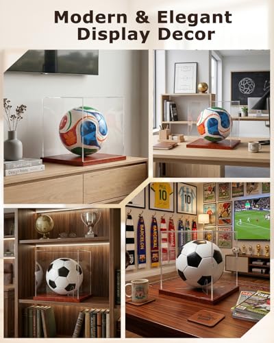 Full Size Acrylic Soccer Ball Display Case Solid Wood Base