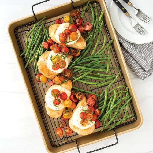 High Sided Half Sheet Oven Crisping Baking Tray with Rack
