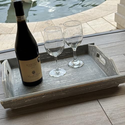 Wooden Tray 17""x13""x2"" Boat Style Vintage Grey Stylish Rustic Farmhouse Decor Serving Platter