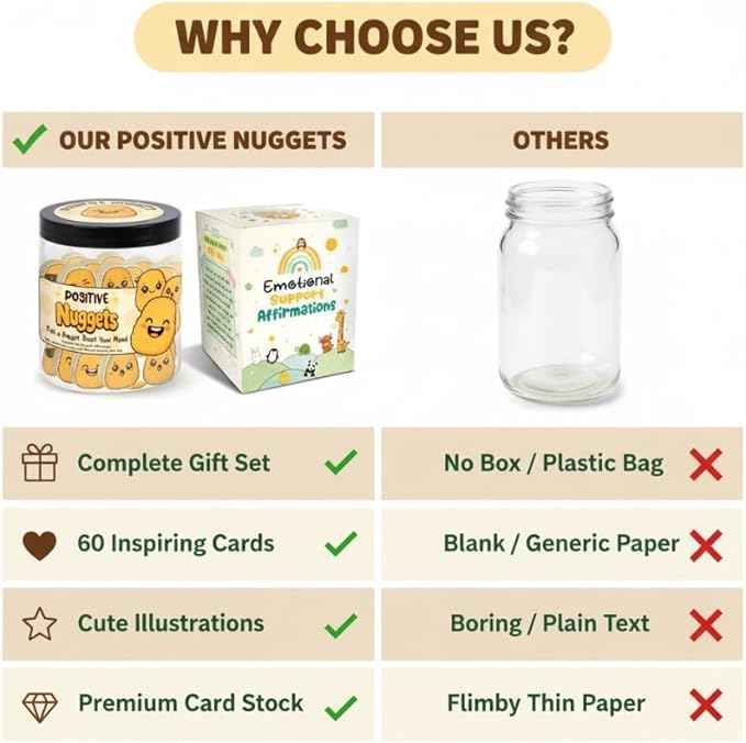Positive Chicken Nuggets Jar with 60 Affirmation Cards, Emotional Support Chicken Gift, Chicken Nuggets Gifts, Gag Cute Funny for Women, Teens, Men