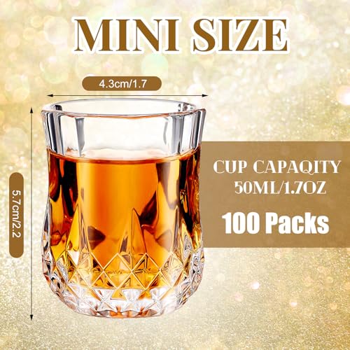 100 Pcs 1.7 oz Mini Shot Glasses Set Whiskey Tasting Glasses Heavy Duty Base Clear Shot Cup Cute Cordial Mini Wine Cups for Bourbon (100 Count)