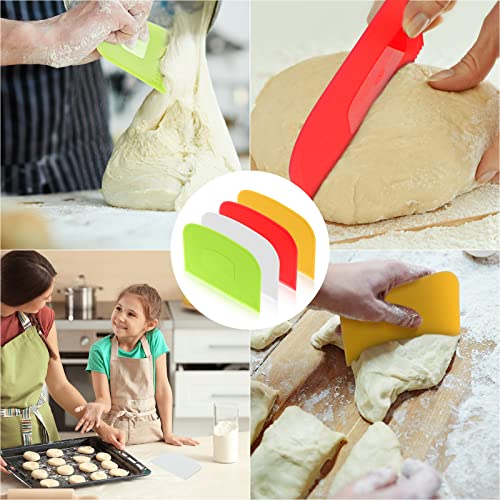 4 Piece Plastic Dough Scraper Bowl Scraper Flexible Multipurpose Food Spatula Plastic Daigh Cutter for Bread Cake Dough Fondant Icing (4 Count)