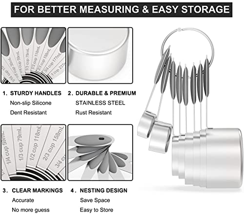 Stainless Measuring Cups and Spoons Set with Silicone Handle