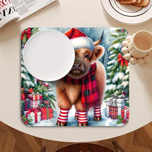 Christmas Highland Cow Dish Drying Mat