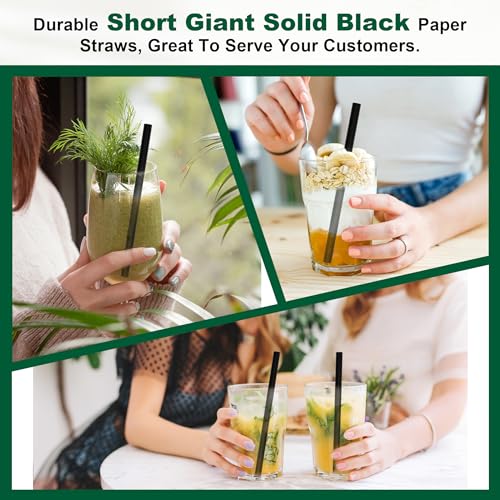 5.75 inch 8mm Wide Short Black Paper Drinking Straws Disposable for Lowball Glasses (250 Count)