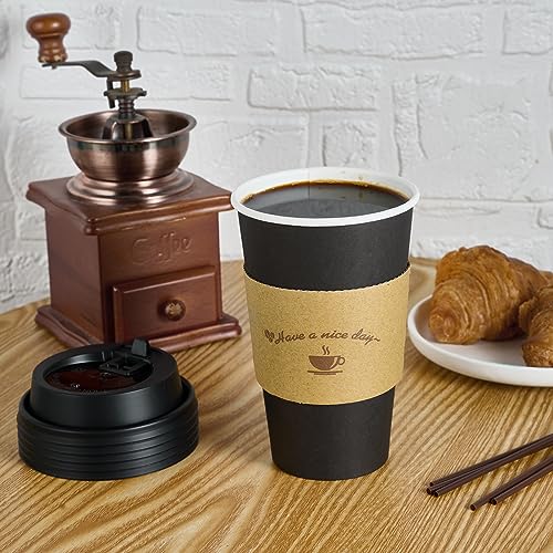 100 Pack 16 oz Paper Coffee Cups with Lids