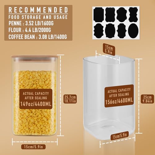 149oz Airtight Glass Square Storage Canister with Bamboo Lid Set of 2 (2 Count)