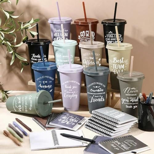 36 Pcs Employee Appreciation Gifts Bulk 24 oz Thank You Tumbler with Lid and Straw Mini Spiral Notebooks and Pens Appreciation Gifts for Team Employee Coworkers Teacher (36 Count)
