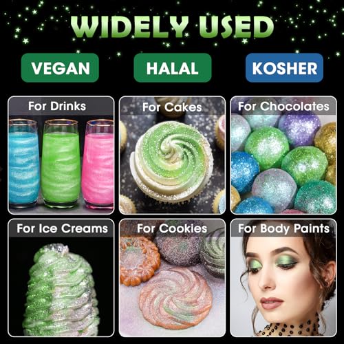 Edible Food Grade Glitter Powder Glimmer Luster Dust Metallic Fancy Food Decorating Sprinkle Glimmery Dust for Drink Wine Beverage Cake Bakery Vegan Allergen