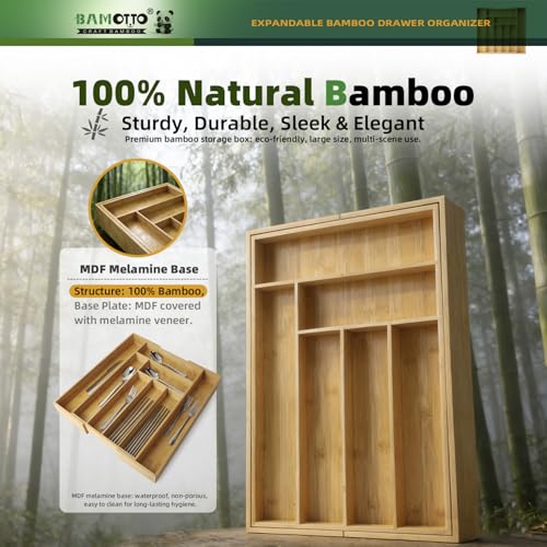 Expandable Bamboo Drawer Organizer for Kitchen