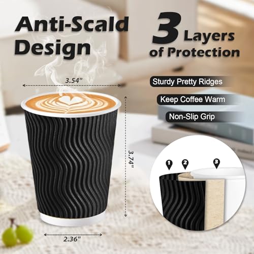 10 oz Coffee Cups 120 Pack Disposable Insulated Corrugated Paper Cup (120 Count)