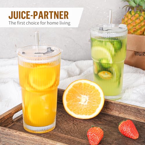 20 oz Glass Cups with Lid and Straw 4 Set (4 Count)