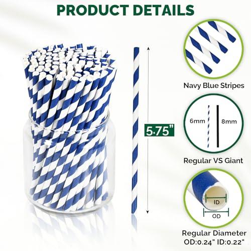 5.75 inch Navy Blue Short Paper Cocktail Straws & Stirrer Sticks 500 Counts