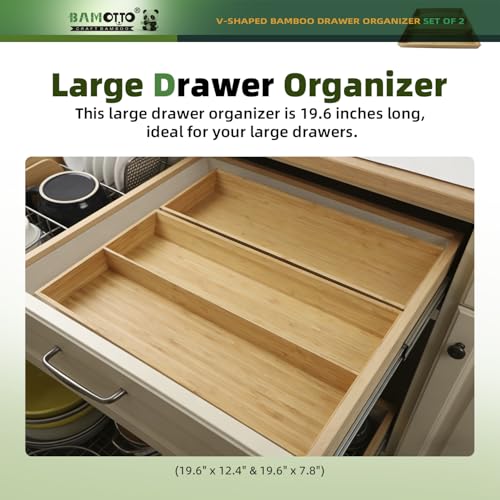 Long V Shaped Bamboo Drawer Organizer Set of 2 (59.2 Ounce)