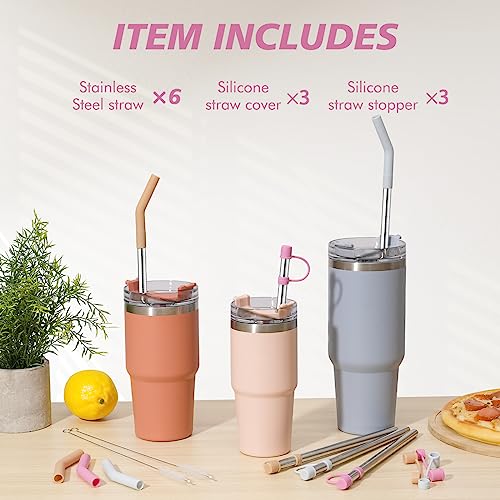 10.5" Stainless Steel Straws with Covers fit Stanley 30 oz tumbler
