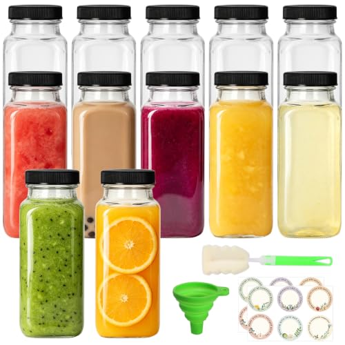 8 oz 12 Pack Glass Juice Bottles with Lids (12 Count)