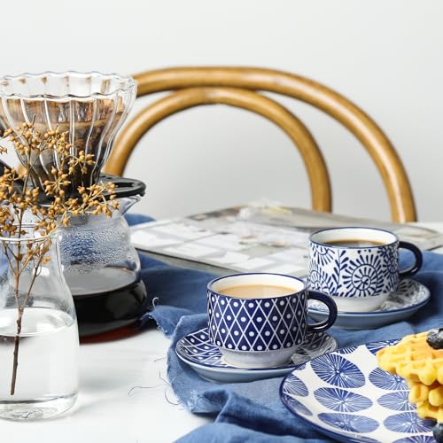 Ceramic Espresso Cups with Saucers and Metal Stand (7 Count)