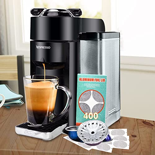 Aluminum Foils Lids to Reuse Vertuoline Capsules Coffee Pods Compatible with Nespresso VertuoLine Machine 64mm (400 Count)