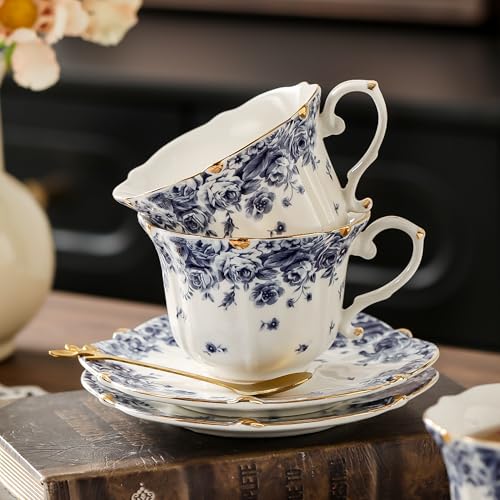 Country Roses Bone China Tea Cup and Saucer Set (6 Count)