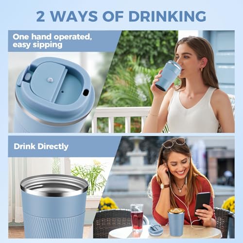 13 oz Stainless Steel Insulated Travel Coffee Mug with Fip Lid Bulk 4 Pack (4 Count)