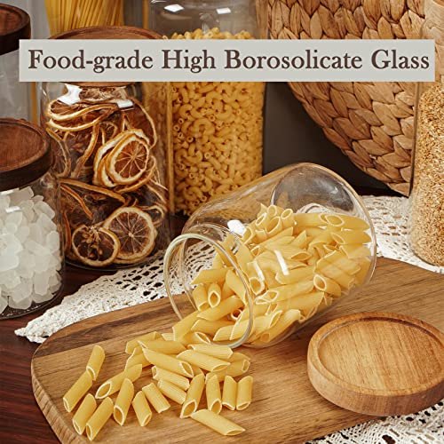Glass Storage Container Airtight Food Jars Kitchen Canister with Wood Lids (20 Ounce)