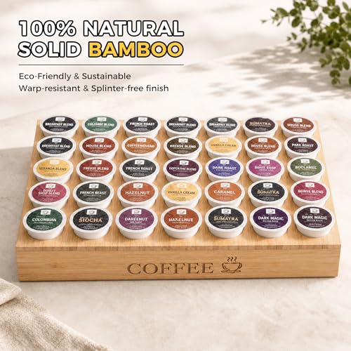 BamBoo k cup holder Drawer or Countertop k cup Organizer Coffee Pod Holder Hold 35 Coffee Pod Storage Kcup coffee pods holder for coffee station Office and Kitchen k cup storage
