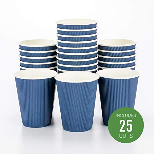 Ripple Wall Coffee Cups 25 Count 12 Ounce Insulated Midnight Blue Paper Cups