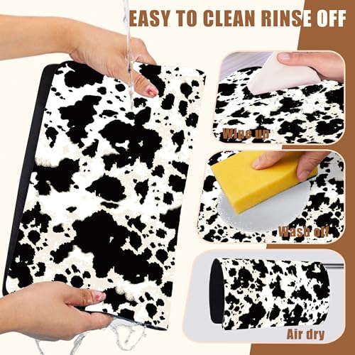 Dish Drying Mat Cow Print Coffee Bar Mat for Countertop Absorbent Drying Rack Pad Hide Stain Rubber Backed Dish Drainer Rack Pad Espresso Machine Dining Room Decoration 15.7 x 23.6 Inch