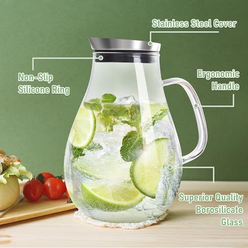 2 Liter 68oz Glass Pitcher with Lid and Handle