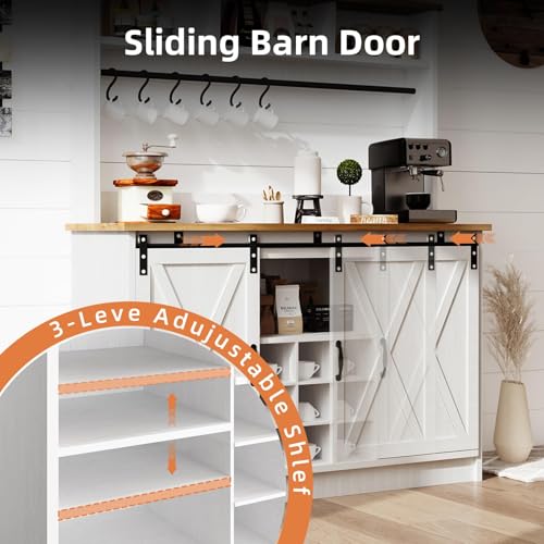 47" Farmhouse Coffee Bar with Storage Hutch & Wine Rack