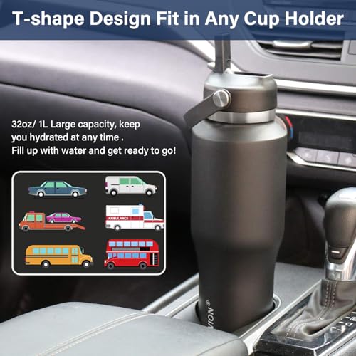 40 oz Insulated Water Bottle with Straw fit in Car Cup Holder