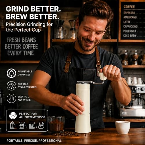 2-in-1 Portable Electric & Manual Coffee Grinder, Beige