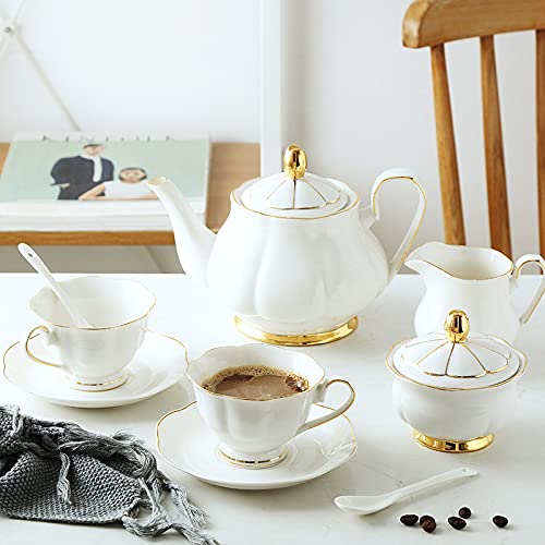 Utility 19 Pieces Tea Sets for Adults with Teapot Afternoon Tea Set Bone China Coffee Cup and Saucer Sugar Bowl and Milk Jug Gift for Wedding Teapots
