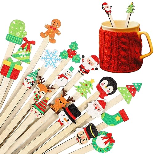 100 Pcs Vibrant Style Christmas Wooden Coffee Stir Sticks