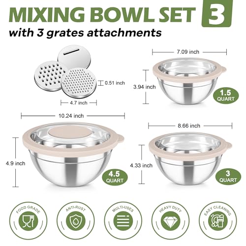 Mixing Bowls 3PCS Stainless Steel Serving Salad Bowls (3 Count)
