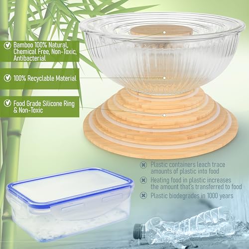Stackable Glass Mixing Bowls with Bamboo Lids Set of 5