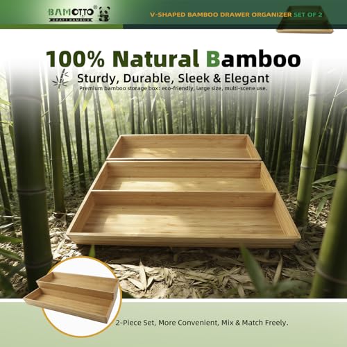 Long V Shaped Bamboo Drawer Organizer Set of 2 (59.2 Ounce)