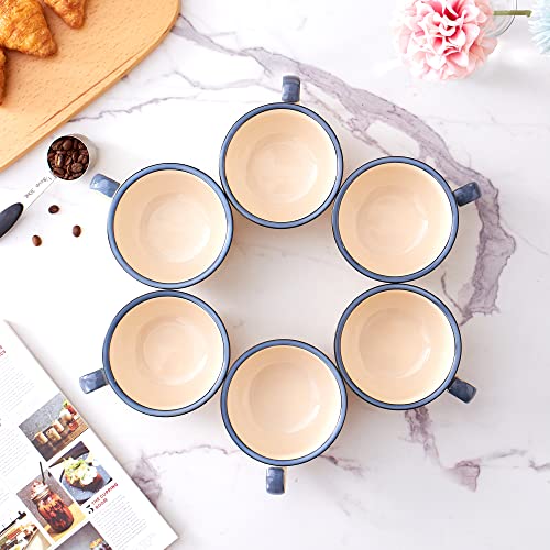 Set of 6 Cups Vintage Design 12 oz Professional Barista Ceramic Latte Art Cappuccino Cups Set (6 Count)