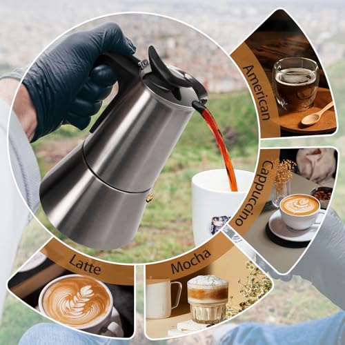 Electric Stainless Steel Moka Pot 6 Cup 300ml Mocha Pot