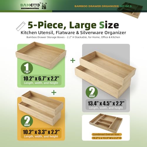 Stackable Bamboo Drawer Organizer Set of 5 for Kitchen (5 Count)