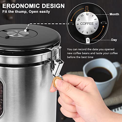 1800ML Airtight Coffee Canister with Date Tracker&Transparent Window