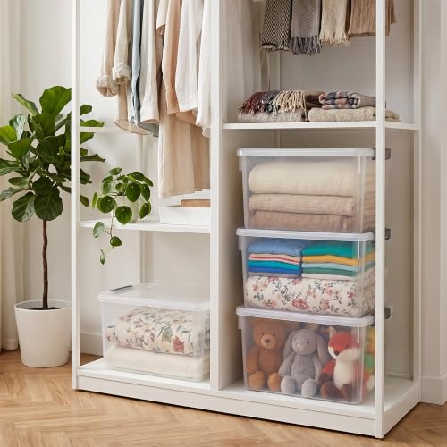 6 Packs 32 QT Plastic Storage Bins with Lids Large Stackable Storage Containers for Organizing Clear Storage Box for Garage (6 Count)