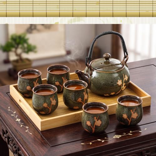 Japanese Tea Set with Teapot and 6 Cups (Green)