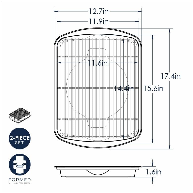 Oven Crisp Baking Tray 2pc Set Includes Pan and Rack; Natural Aluminum For Air Frying