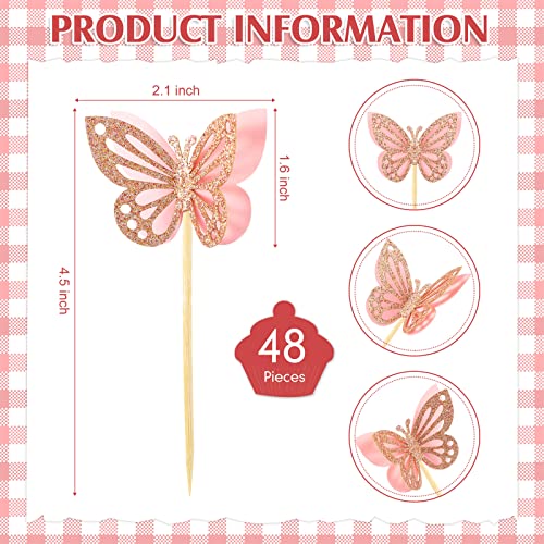 48 Pcs Butterfly Cupcake Toppers 3D
