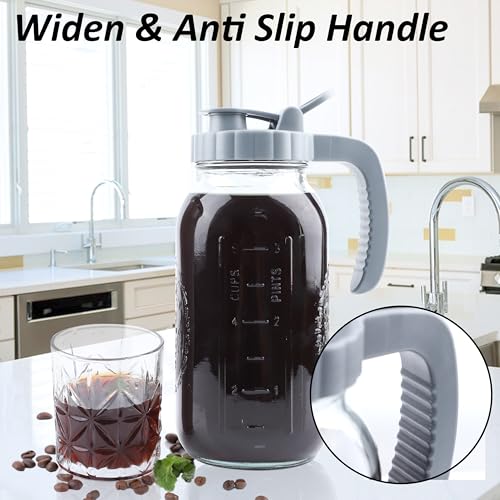 Cold Brew Coffee Maker 64 OZ 2 Pack Mason Jar Cold Brew Pitcher With Infuser 2 Quart Wide Mouth Iced Coffee Maker With Pour Spout Lid And Handle Half Gallon Airtight & Leakproof Pitcher For Fridge (2 Count)