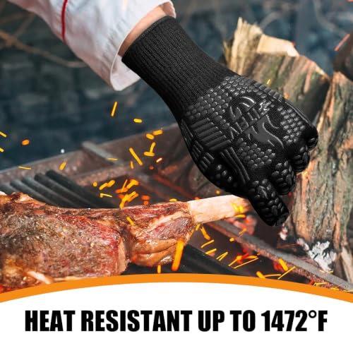 BBQ Gloves 1472°F Heat Resistant with Silicone Grip Oven Mitts (2 Count)