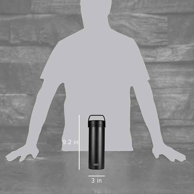 ESPRO P0 Ultralight French Press Coffee Maker for Travel, Vacuum Insulated Stainless Steel, 16 Ounces, Matte Meteorite Black